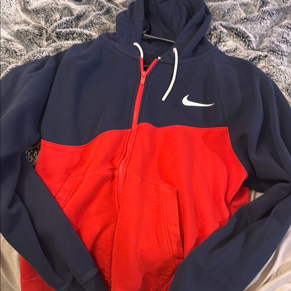 Nike Two-Tone Red and Navy Hoodie - Picture 1 of 1